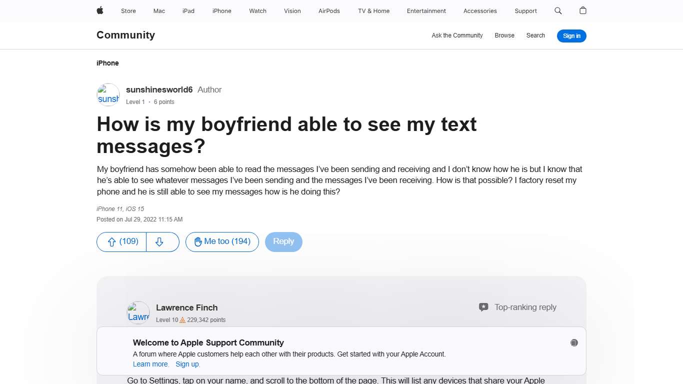 How is my boyfriend able to see my text m… - Apple Community